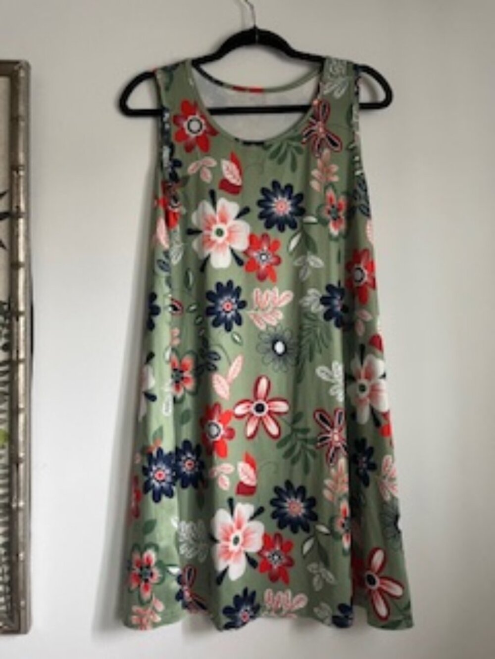 🧡3/15 Floral Print Crew Neck Sleeveless Tank Dress Green Women's M